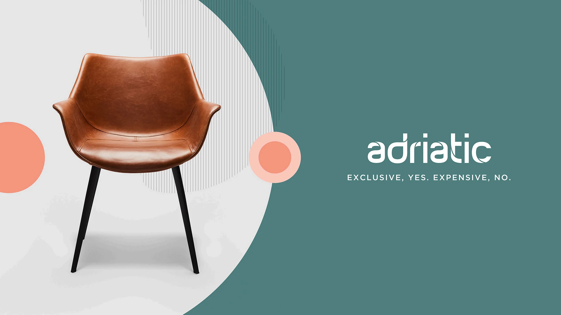 Adriatic Furniture campaign with a leather chair and the Adriatic wordmark