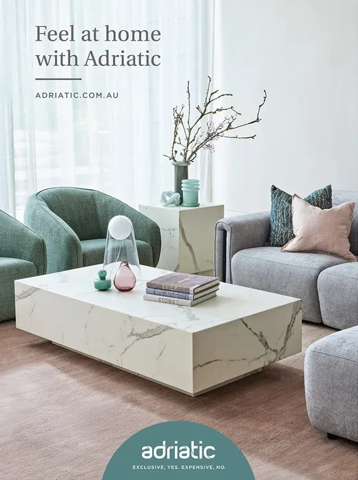 Adriatic Furniture Feel at home campaign showing a styled living room